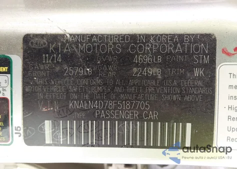 2015 Kia Cadenza Premium z USA, uszkodzony, nr VIN KNALN4D78F5187705